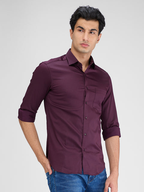 Men's Wine Solid Slim Fit Shirts