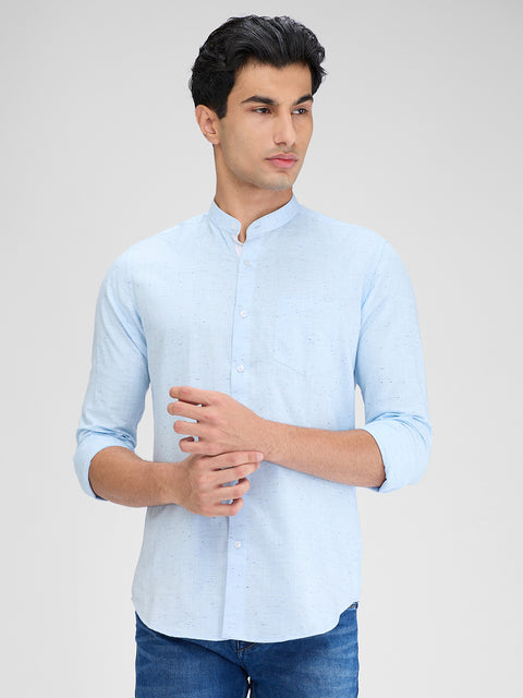 Men's Sky Blue Solid Slim Fit Shirts