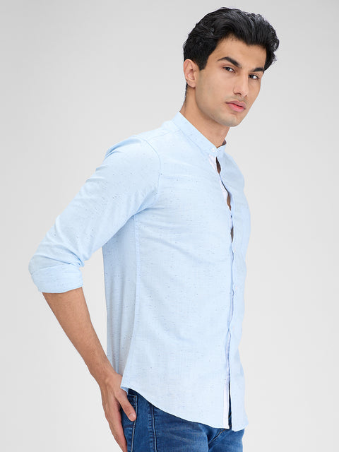 Men's Sky Blue Solid Slim Fit Shirts