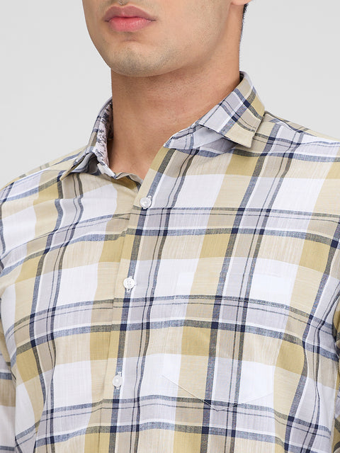 Men's Khaki Grey Checks Slim Fit Shirts