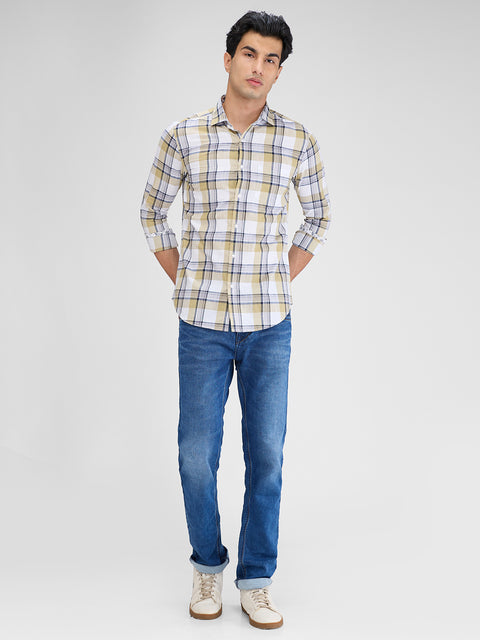 Men's Khaki Grey Checks Slim Fit Shirts