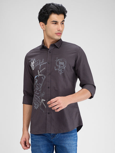 Men's Grey Solid Slim Fit Shirts