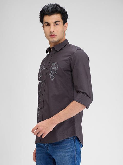 Men's Grey Solid Slim Fit Shirts