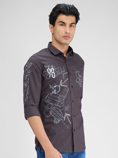 Men's Grey Solid Slim Fit Shirts