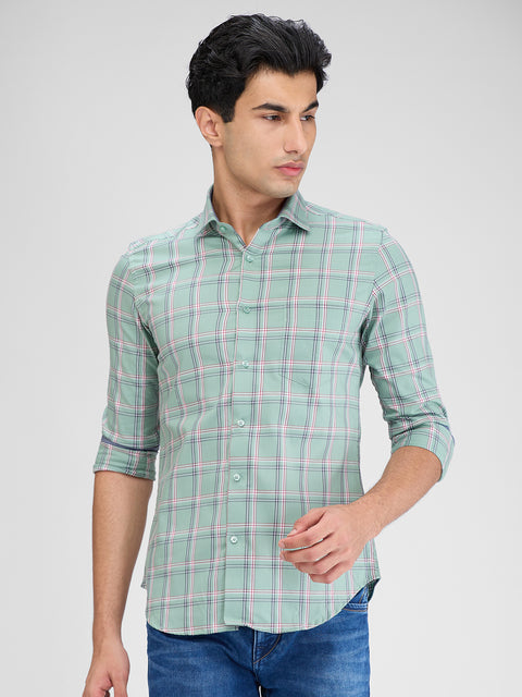 Men's Mint Green Checks Slim Fit Shirts