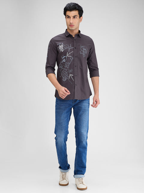 Men's Grey Solid Slim Fit Shirts