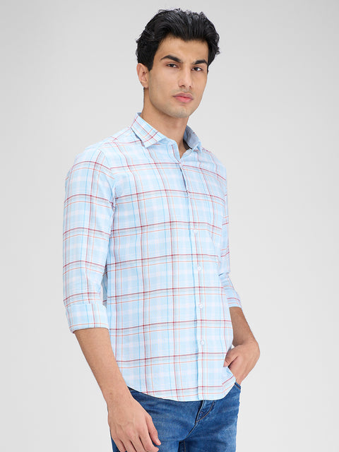 Men's Sea Blue Checks Slim Fit Shirts
