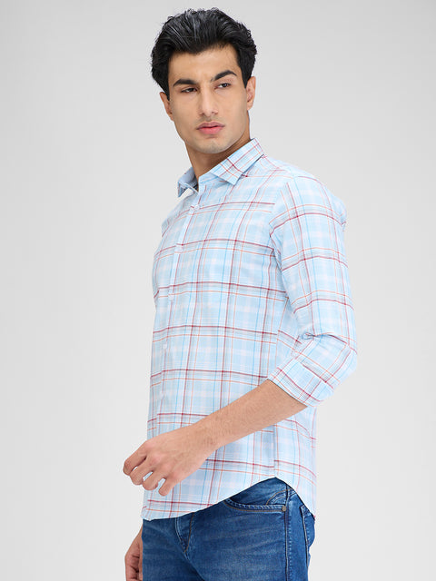 Men's Sea Blue Checks Slim Fit Shirts