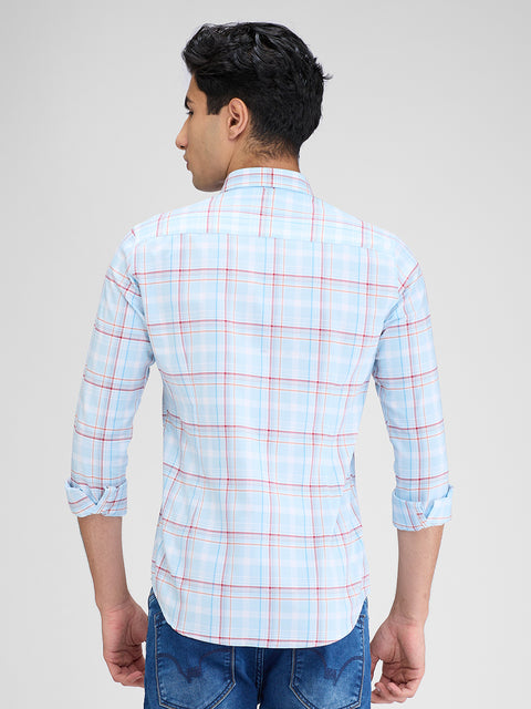Men's Sea Blue Checks Slim Fit Shirts