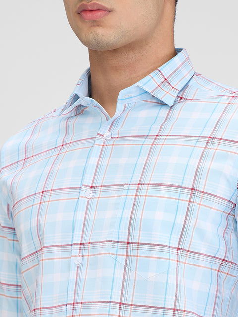 Men's Sea Blue Checks Slim Fit Shirts