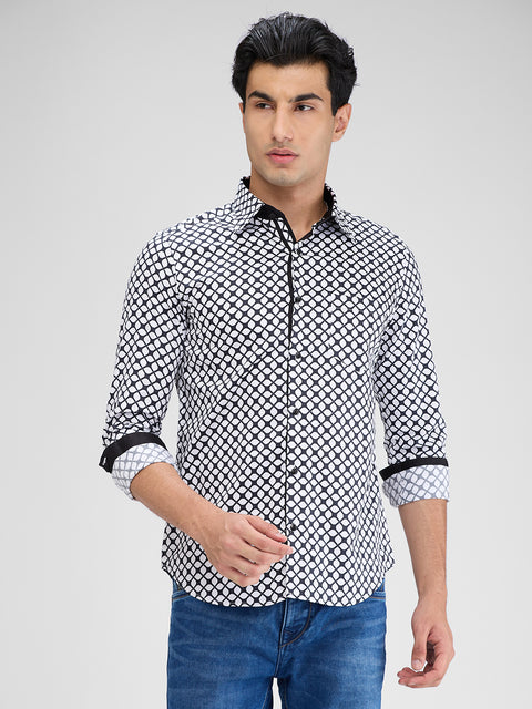 Men's White Printed Slim Fit Shirts