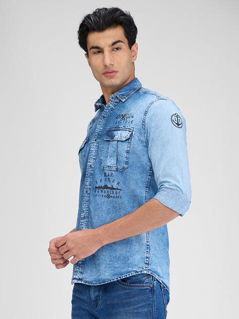 Men's Ice Blue Denim Slim Fit Shirts
