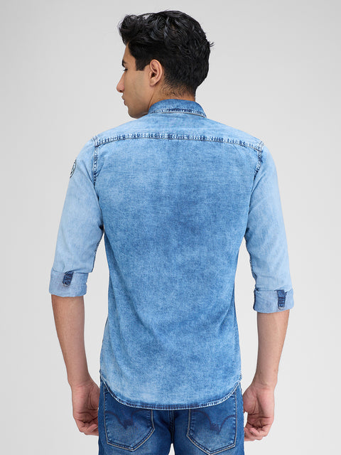 Men's Ice Blue Denim Slim Fit Shirts