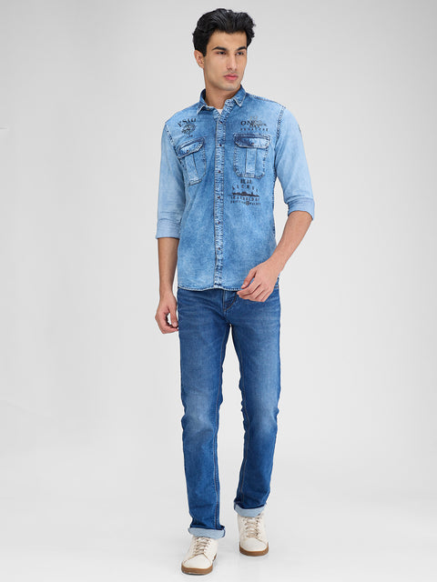 Men's Ice Blue Denim Slim Fit Shirts