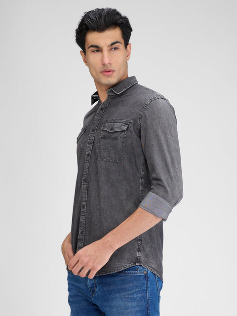 Men's Ash Grey Denim Slim Fit Shirts