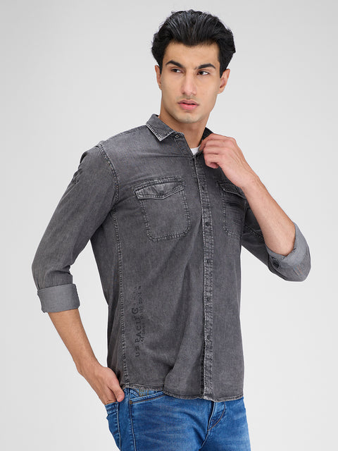 Men's Ash Grey Denim Slim Fit Shirts