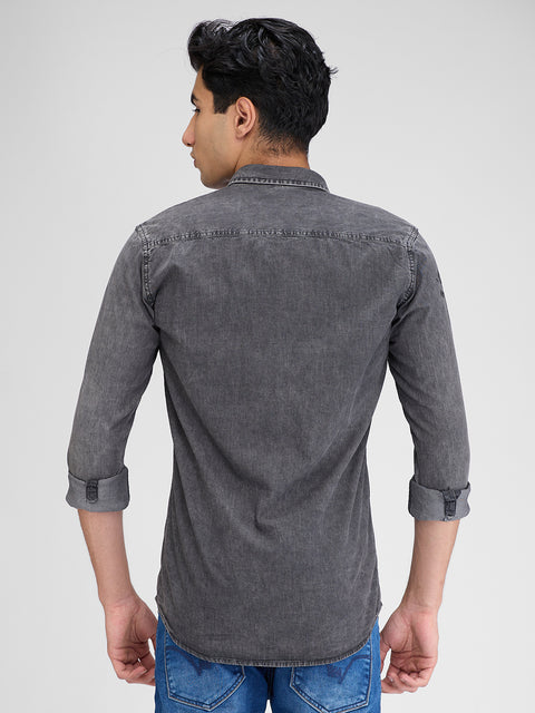 Men's Ash Grey Denim Slim Fit Shirts