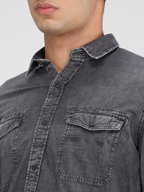 Men's Ash Grey Denim Slim Fit Shirts
