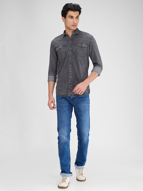 Men's Ash Grey Denim Slim Fit Shirts