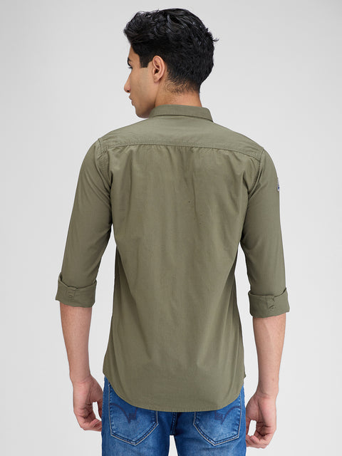 Men's Green Solid Slim Fit Shirts