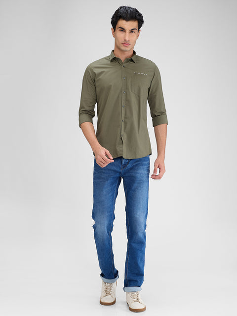 Men's Green Solid Slim Fit Shirts