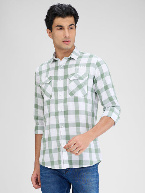 Men's Light Green Checks Slim Fit Shirts