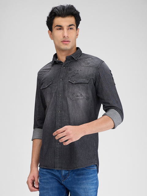 Men's Dark Grey Denim Slim Fit Shirts