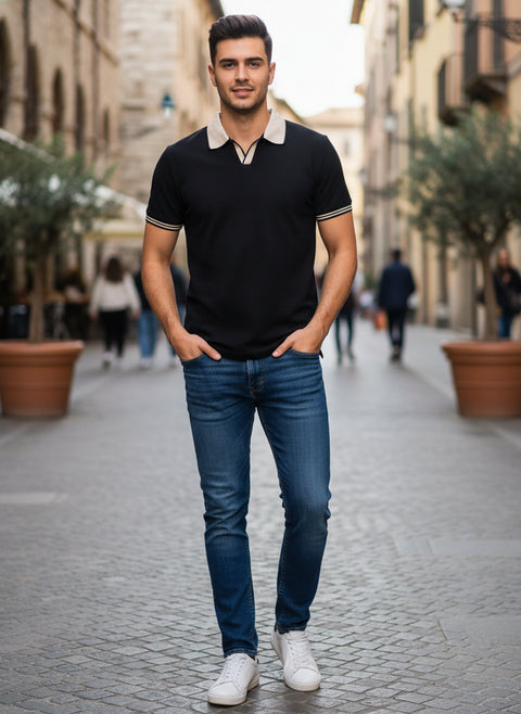 Men's Regular Fit Polo Neck T-shirt - Black