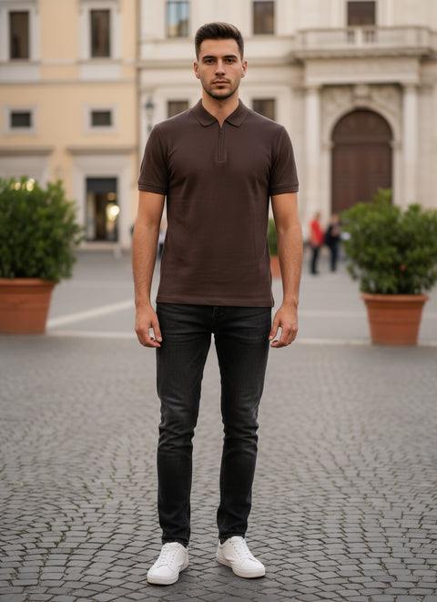 Men's Regular Fit Polo Neck T-shirt - Brown