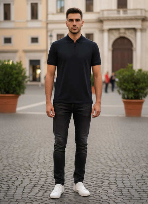 Men's Regular Fit Polo Neck T-shirt - Black