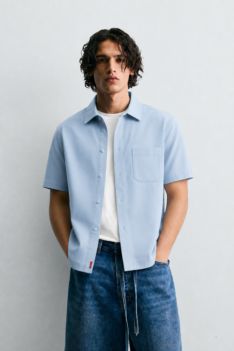 Half sleeve cotton club blue shirt