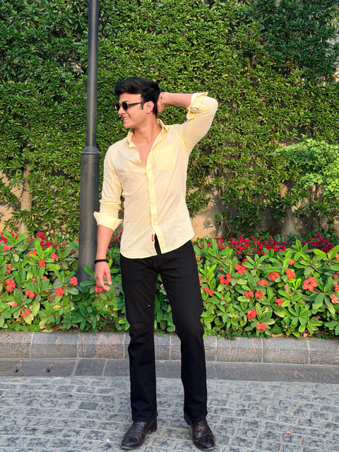MEN'S SOLID REGULAR FIT FULL SLEEVES SHIRT- LEMON