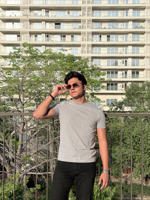MEN'S REGULAR FIT ROUND NECK T-SHIRT- GREY MILLANGE