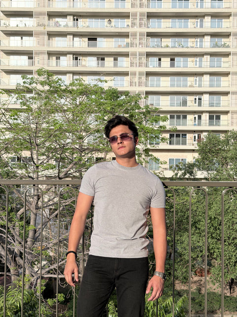 MEN'S REGULAR FIT ROUND NECK T-SHIRT- GREY MILLANGE