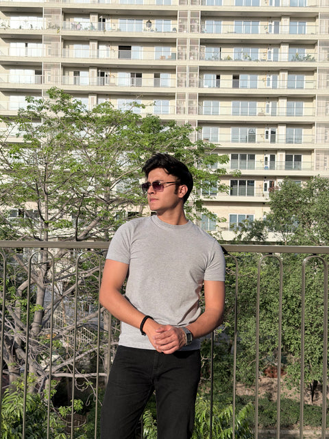 MEN'S REGULAR FIT ROUND NECK T-SHIRT- GREY MILLANGE
