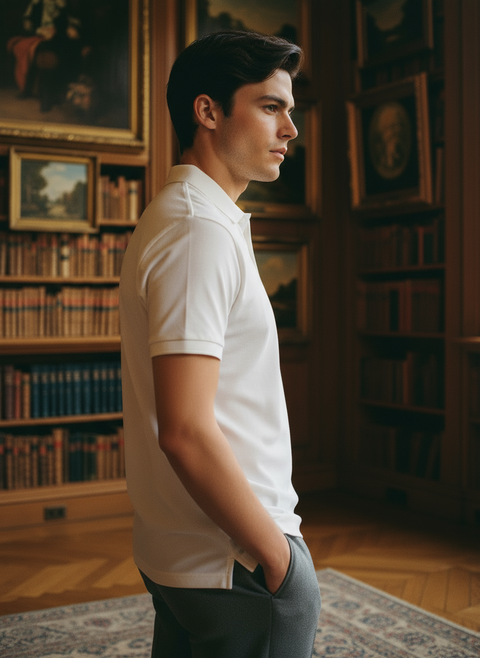 Half Sleeve Collar Neck Pique White