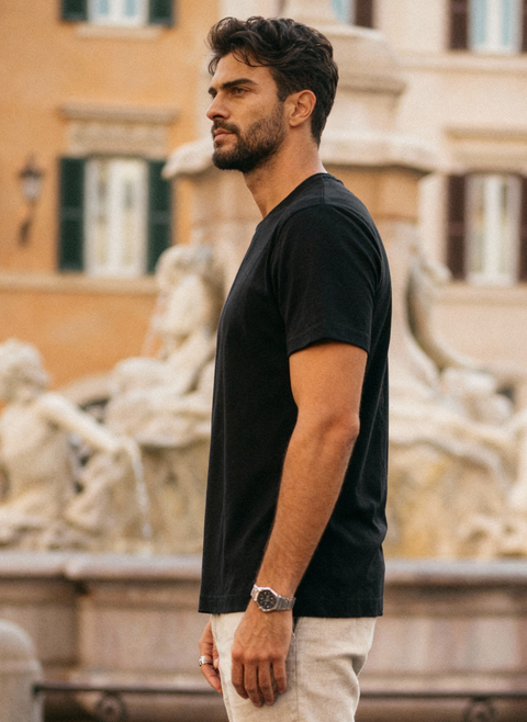 Half Sleeve Round Neck Black