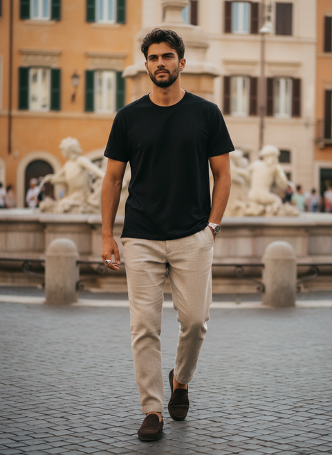 Half Sleeve Round Neck Black