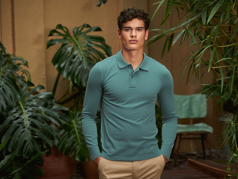 MEN'S FULL SLEEVES POLO T-SHIRT-METAL GREY