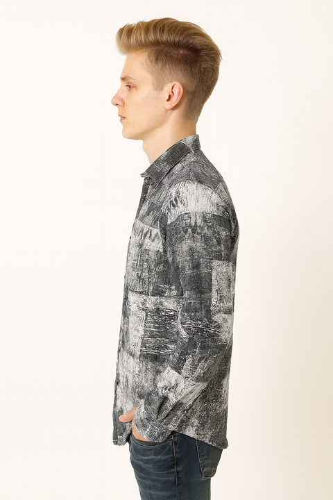 Full Sleeve Print Grey White