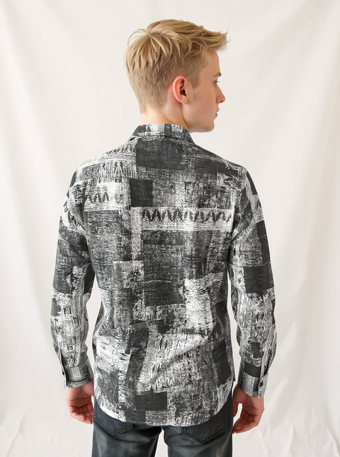 Full Sleeve Print Grey White