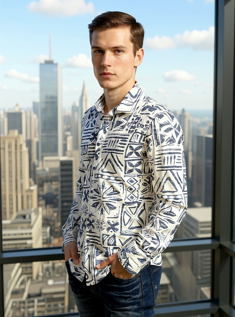 Full Sleeve Print White Blue