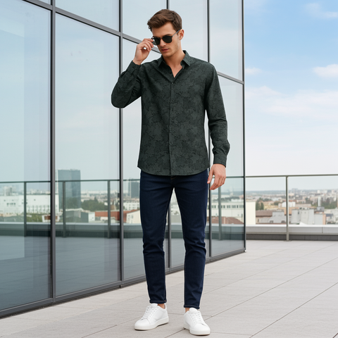 Full Sleeve Jacquard Fern Green