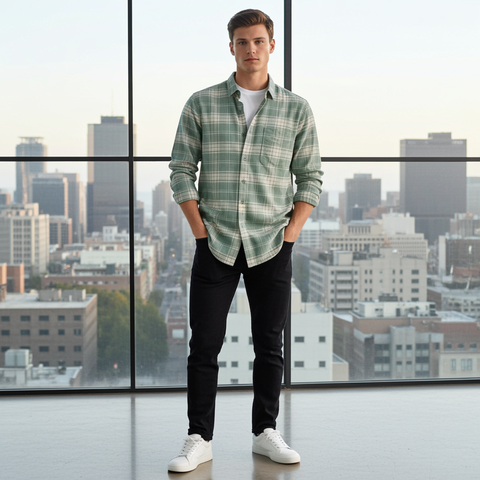 Full Sleeve Check Sea Green