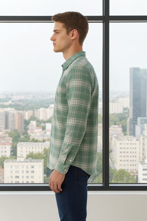 Full Sleeve Check Sea Green