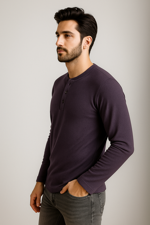 Full Sleeve Henley Neck Purple
