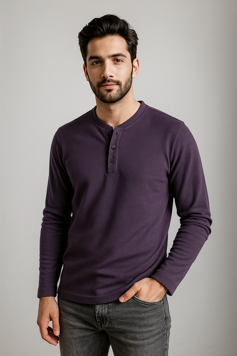 Full Sleeve Henley Neck Purple