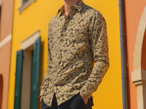Tonal Geometry Printed Shirt Beige
