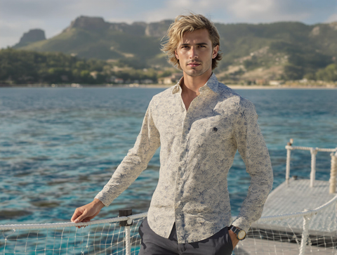 Slim Fit Printed Shirt White/D. Blue Shirt