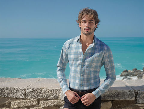 Slim Fit Checks Sky Blue Shirt